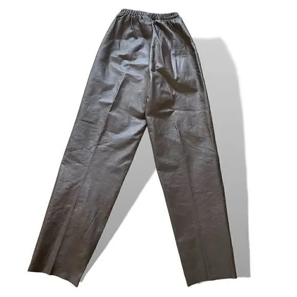 Chocolate Brown Genuine Leather High-Waisted Joggers Size:Small